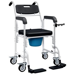 Sedia a rotelle da doccia regolabile e leggera per anziani con ruote bloccabili e schienale - Product Image 1