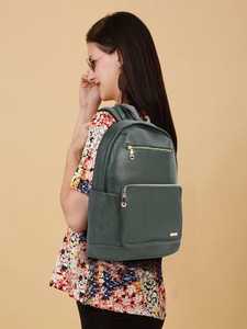 Women's Green <b>Backpack</b> Classic Style Zipper Closure Shoulder Strap Daily Use Saffiano Pattern - Product Image 1
