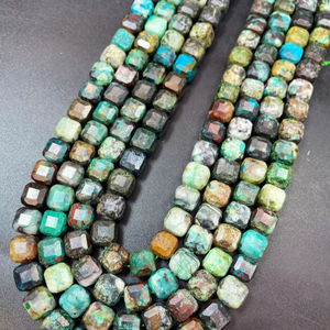 Perles de pierre turquoise naturelle, forme cube facetté, magnifique pierre précieuse bleu-brun, perles de haute qualité - Product Image 1