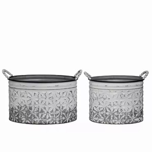 Ensemble de pots à fleurs en métal galvanisé de qualité supérieure, jardinières d'extérieur pour fleurs et plantes vertes, design circulaire - Product Image 4
