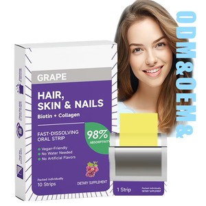 Gomitas de Biotina y Colágeno de Marca Privada OEM, Sabor a Uva, Suplemento de Belleza para Cabello, Piel y Uñas, Salud Herbal Vegana, 10 Tiras - Product Image 1