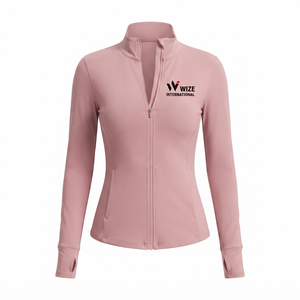 Chaqueta de Yoga WIZE INTERNATIONAL para Mujer, Color Rosa, Cierre Completo, Cuello Alto Simulado, Spandex, Poliéster, Transpirable, Corte Regular, Color Sólido, Logotipo Frontal - Product Image 3