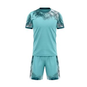 Teal Aqua Soccer Uniform Abstract Shoulder Graphic Football Kit Set Lightweight Breathable Men Sportswear Teamwear - Product Image 1