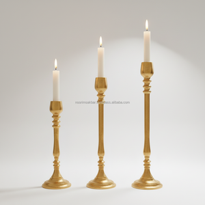 Juego de portavelas de aluminio trenzado chapado en oro de lujo de 3 centros de mesa de decoración de boda de Navidad para el hogar calidad de exportación - Product Image 1