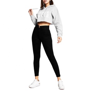 <b>Women's</b> Grey Athletic Hoodie Sweatshirt Printed 100% Cotton French Terry Fabric Quick Dry Breathable Drawstring Waist Front - Product Image 3