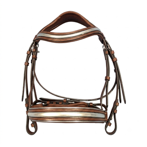 Brida de Doma para Caballo de Cuero de Grano Completo Color Castaño Premium con Corona Acolchada Anatómica, Acolchado Suave y Frontal con Incrustaciones Plateadas - Product Image 2