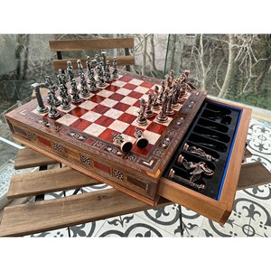 Luxury Teak <b>Wood</b> <b>Chess</b> <b>Set</b> - Handcrafted with Gold Leaf | Wholesale - Product Image 2