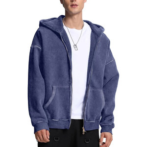 Men’s Double Zip Up Hoodie Oversized Acid Wash Heavyweight Fleece Cotton Zipper <b>Sweatshirt</b> <b>Vintage</b> Unisex Streetwear Hoodies - Product Image 3