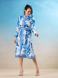 Vestido Midi Vintage 2026 con Estampado Floral Hecho a Mano, de Gasa, Ecológico, Tejido, con Cintura Natural, Vestido Formal 100% Indio - Product Image 2