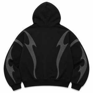 Sudadera con Capucha y Cremallera para Hombre, Negra, de Algodón, Corte Regular, Estampado Geométrico, Lavado Ácido, Estilo Gótico Casual de Invierno, Tejido de Punto, 350g - Product Image 2