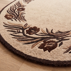 Tapis rond moderne à bordure florale, fait main, tufté, crème et marron - Product Image 2