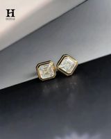 Pendientes de Lujo con Incrustaciones de Diamantes Corte Asscher, Modernos Pendientes Cuadrados de Diamantes en Oro de 14K, Joyería Elegante y Minimalista para Hombres y Mujeres