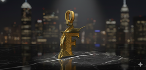 Pendentif lettre F dorée avec motif marlin, plaqué or massif, breloque de luxe, bijou unisexe pour usage quotidien - Product Image 3