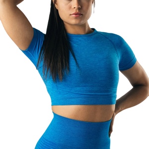 Camiseta Deportiva Corta sin Costuras para Mujer, Color Marrón, para Gimnasio, Fitness, Yoga, Entrenamiento, Ropa Deportiva Activa de Secado Rápido - Product Image 1