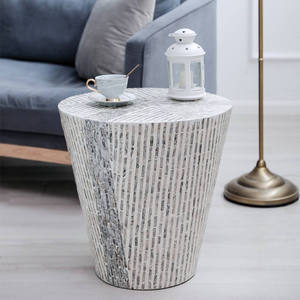 Tabourets à motif rayé avec incrustations de coquillages, mosaïque de nacre naturelle, table de chevet pour la décoration intérieure - Product Image 2