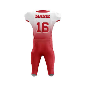 Customizable American Football Uniform Men's Sublimated Jersey Pants Moisture Wicking Fitted Set Red White V-Neck Sleeveless - Product Image 3