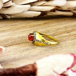 Bague Bohème en Cornaline Très Demandée, Anneaux Vintage en Laiton pour Femme, Bijoux Solitaires Halo Plaqué Or 18 carats pour Vente en Gros/OEM/ODM - Product Image 4