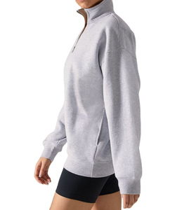 Women's Winter 100% Cotton Eco-Friendly Quarter <b>Zipper</b> Fleece Sweatshirt with Customized Sequined Logo Badge Printing - Product Image 1