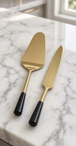 Juego de Cuchillo y Servidor para Pastel con Acabado Dorado para Recepciones de Boda, Fiestas de Lujo, Salones de Banquetes, Hoteles y Decoración de Mesa Premium - Product Image 6