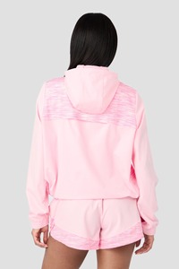Ensemble de survêtement sportif décontracté pour femme, rose clair, léger, coupe-vent, avec veste à capuche zippée intégrale et short, color block - Product Image 2