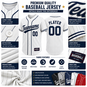 Maillot de baseball personnalisé à rayures fines, uniforme d'équipe sublimé, fabricant OEM ODM de haute performance, 100 % polyester antibactérien - Product Image 3