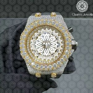 Reloj de Lujo para Hombre Charm Jewells con Diamantes Cuadrados, Caja de Oro Amarillo de 42 mm, Cuarzo Analógico, Cristal de Zafiro, Luminoso, Correa de Acero Inoxidable - Product Image 1