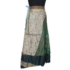 Robe-jupe vintage réversible en soie recyclée, style turban, pour la nuit, en soie indienne, idéale pour l'été – Fabrication artisanale - Product Image 5