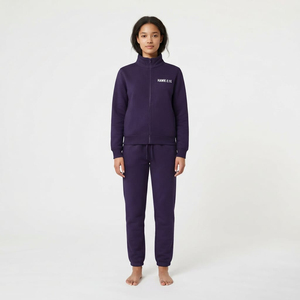 Conjunto Deportivo de 2 Piezas para Mujer, Chaqueta y Pantalón de Forro Polar, Cuello Alto con Cremallera, Estilo Casual, Color Sólido, Ajuste Regular para Todas las Temporadas - Product Image 1
