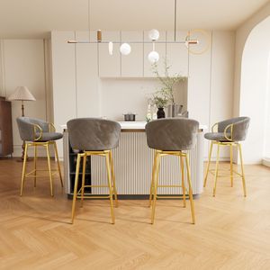 Sedie da pranzo 4 pezzi in stile moderno Set di 360 gradi sgabelli da Bar girevoli comode sedie alte in velluto per Bar ristoranti semplici - Product Image 4