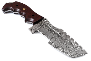 Cuchillo de acero de Damasco hecho a mano con hoja dentada y mango de micarta, cuchillo EDC para exteriores. - Product Image 2