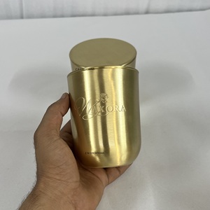 Custom Logo Luxury Brass <b>Candle</b> Jar Shiny Glossy Finish High Quality <b>Candle</b> Jar with Lid Empty <b>Candle</b> Jars for <b>Candle</b> Making - Product Image 1