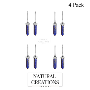 Premium High Finish 925 Sterling <b>Silver</b> Natural Lapis Lazuli Cut Pencil Shape Dangle <b>Earrings</b> Glue Setting Trendy <b>Wedding</b> Party - Product Image 2