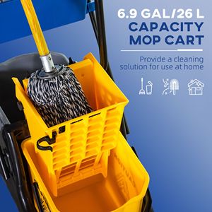 Carrello per Secchio Mop da 6,9 Galloni con Strizzatore a Pressione Laterale Facile, Ruote Scorrevoli Giallo/Nero e Porta Manico Mop per Hotel - Product Image 4