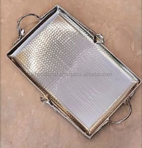 Bandeja de servicio chapada en plata de estilo árabe personalizada moderna hecha a mano bandeja de Metal decorativa reutilizable de alta calidad para servicio de alimentos - Product Image 6