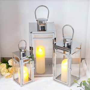 Rectangular Metal Stainless Steel <b>Lantern</b> <b>Set</b> with Candle Holder for Home Decoration Durable Finish - Product Image 5