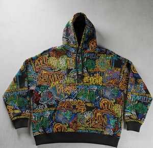 Sweat à capuche Hip-Hop de luxe avec broderie graffiti intégrale – Pull streetwear oversize épais – 3D haute définition - Product Image 2