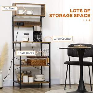 Estantes ajustables Estante para panaderos con toma de corriente y carga USB Soporte para microondas Barra de café-para fines utilitarios - Product Image 6