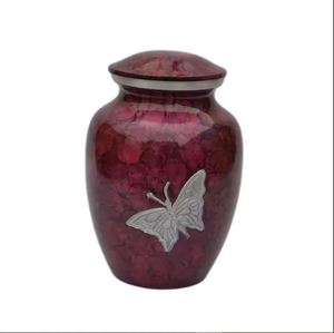 Urna Funeraria de Latón Morado Agrietado Decorativa para Cenizas con Banda de Mariposa para Decoración de Mesa - Product Image 1