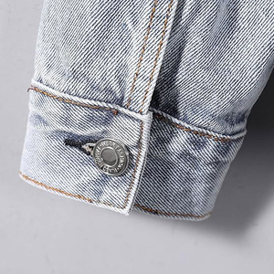 Veste en jean tendance pour homme, style vintage délavé bleu, vêtement d'extérieur mode streetwear, manteau décontracté boutonné sans logo, prête à expédier - Product Image 6