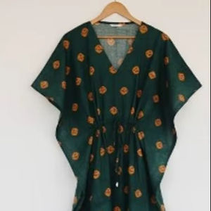 Tela de Alta Calidad Ecológica 100% Algodón con Encaje, Tie Dye, Estilo Bohemio, para Kaftán, Largo Maxi, Cintura Elástica, Cuello en V, Hecha a Mano, Transpirable - Product Image 1