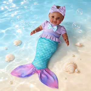 Babeside Nico 15 Inch African American Mermaid <strong>Baby</strong> <strong>Doll</strong> Girl Cloth Body Gradient Tail Seashell <strong>Top</strong> <strong>Doll</strong> - Product Image 1