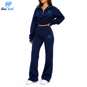 Custom <b>Women's</b> Casual Two Piece Hoodie Set White Crop <b>Jacket</b> Wide Leg Sweatpants Bulk Clothing Manufacturer OEM Services - Product Image 1