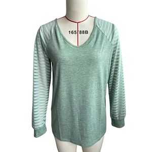 T-shirt rose coupe classique pour femme, haut décontracté à col rond et manches longues, design personnalisé, en polyester et élasthanne, vente en gros - Product Image 4