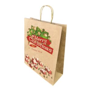 Custom Logo Christmas Brown Kraft Paper <b>Bag</b> Shiny Gift Packaging Xmas <b>Bag</b> Shopping <b>Bag</b> With Handle - Product Image 1