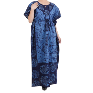 Caftan en coton pleine longueur vintage modeste avec style de motif d'impression de détails en dentelle pour les fêtes - Product Image 1