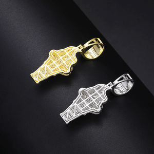 Collier pendentif crème glacée plaqué or avec breloque en strass cristal, bijou unisexe tendance hip-hop, cadeau - Product Image 3