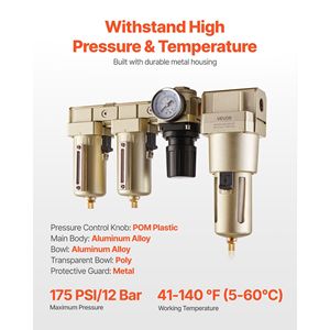 Sistema di Essiccazione dell'Aria Compressa a 3 Stadi 25 m 5 m 0,3 m, Combinazione Filtro-Regolatore per Compressore d'Aria Industriale con 1/2'' NPT - Product Image 3