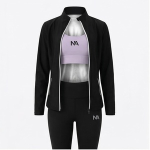 Conjunto de Yoga de 2 Piezas North Approach, Cierre Frontal Completo, Color Negro Sólido, Absorbe el Sudor, Ropa Deportiva para Mujer - Product Image 1