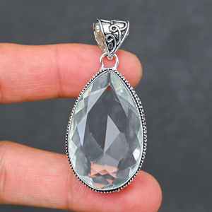 Magnifique pendentif en topaze blanche, pierre précieuse créée en laboratoire, en argent sterling 925, fait main, bijou statement, cadeau pour femme, très demandé - Product Image 1