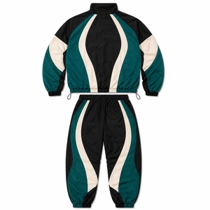 Conjunto Deportivo Color Block, Chaqueta y Pantalones de Poliéster Transpirable de Corte Holgado con Cierre de Cordón, Ropa de Otoño - Product Image 6